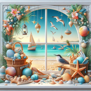 Sea View Outside The Window-Full Round Diamond Painting-40x40cm