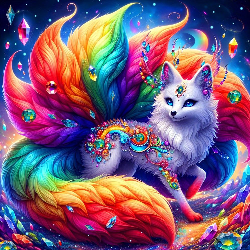 Colorful Nine-Tailed Fox-Full Round Diamond Painting-40x40cm