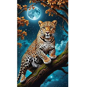 Night Leopard-Full Round Diamond Painting-50x85cm-Large Size