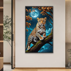 Night Leopard-Full Round Diamond Painting-50x85cm-Large Size