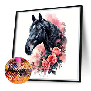 Flower Dark Horse-Full Round Diamond Painting-30x30cm