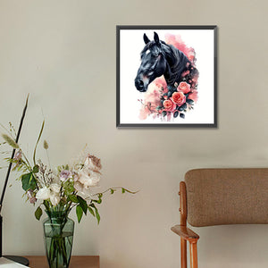 Flower Dark Horse-Full Round Diamond Painting-30x30cm