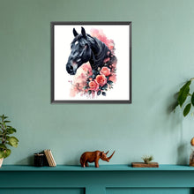 Load image into Gallery viewer, Flower Dark Horse-Full Round Diamond Painting-30x30cm
