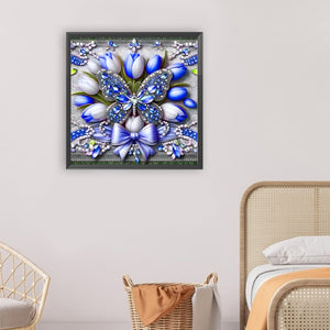 Butterfly Flowers-Full Round Diamond Painting-30x30cm