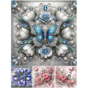 Butterfly Flowers-Full Round Diamond Painting-30x30cm