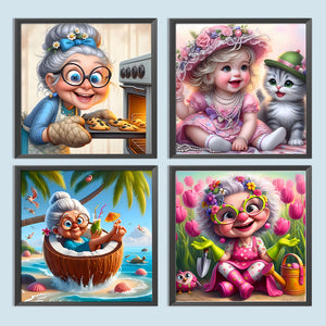 Funny Granny-Full Round Diamond Painting-30x30cm