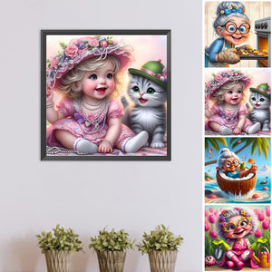 Funny Granny-Full Round Diamond Painting-30x30cm