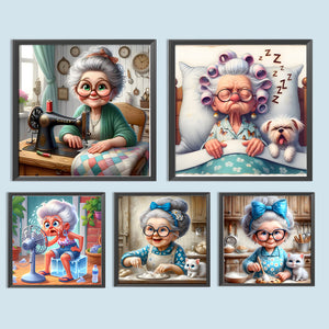 Funny Granny-Full Round Diamond Painting-30x30cm