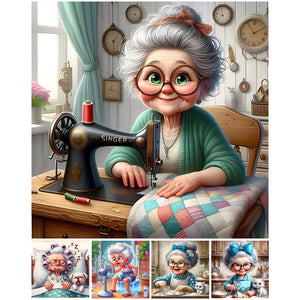 Funny Granny-Full Round Diamond Painting-30x30cm
