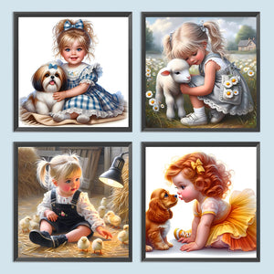 Life of Pets Girl-Full Round Diamond Painting-30x30cm