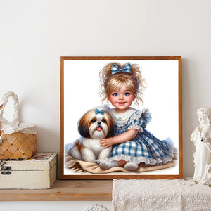 Life of Pets Girl-Full Round Diamond Painting-30x30cm