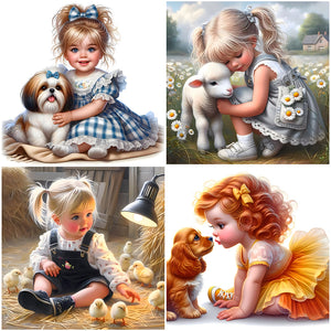 Life of Pets Girl-Full Round Diamond Painting-30x30cm