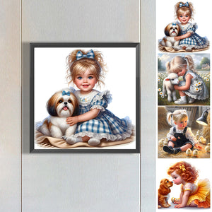 Life of Pets Girl-Full Round Diamond Painting-30x30cm