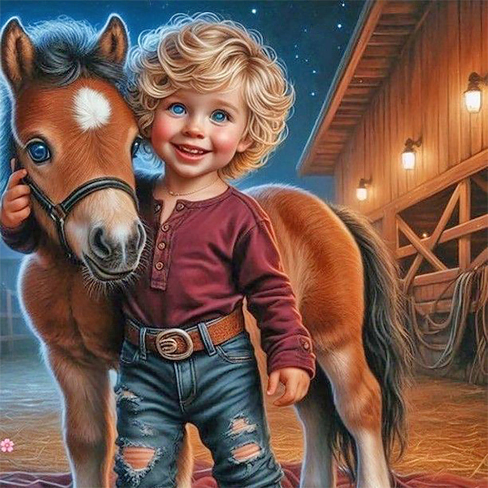 Cowboy Kid-Full Round Diamond Painting-30x30cm