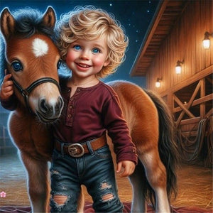 Cowboy Kid-Full Round Diamond Painting-30x30cm