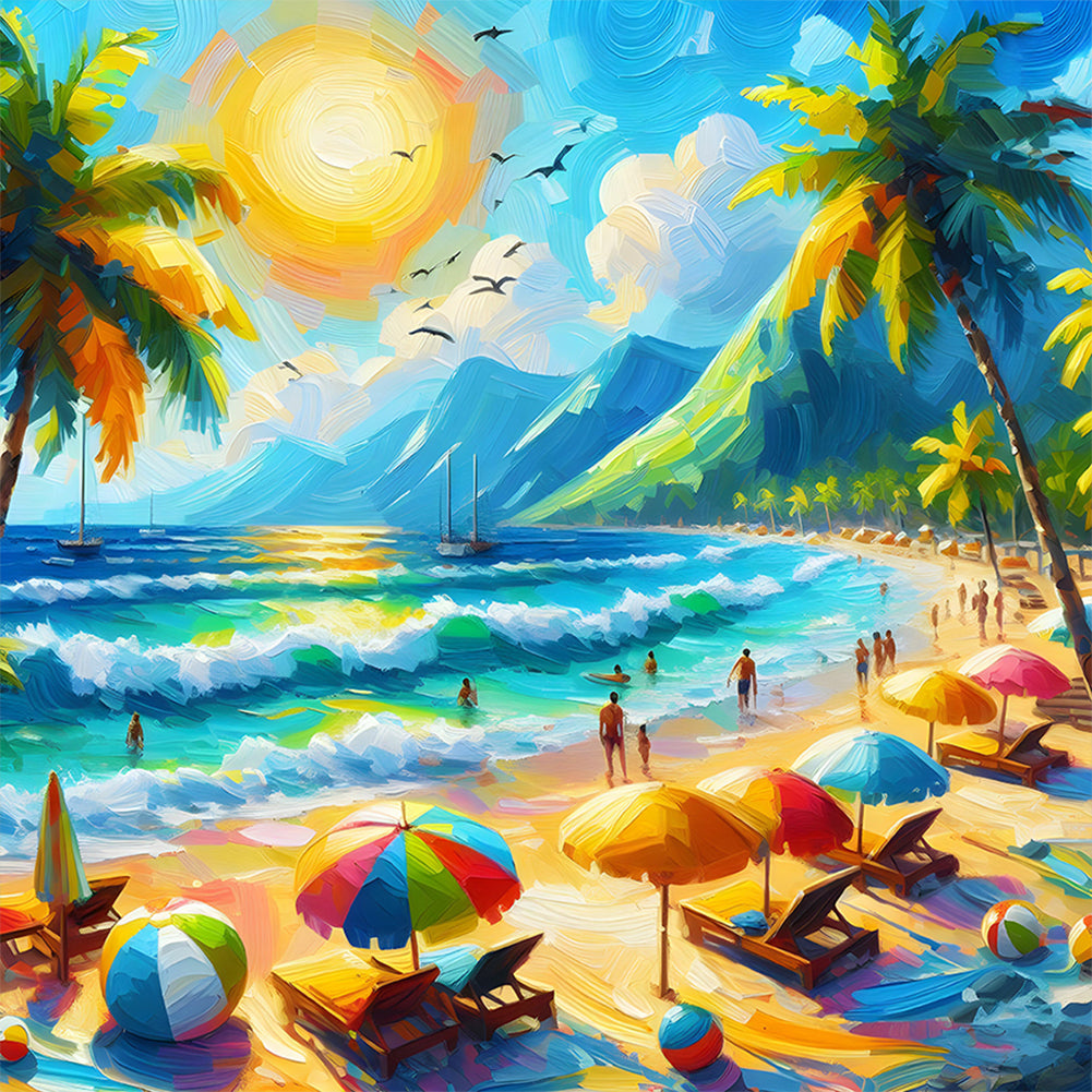 Beach-Full Round Diamond Painting-30x30cm