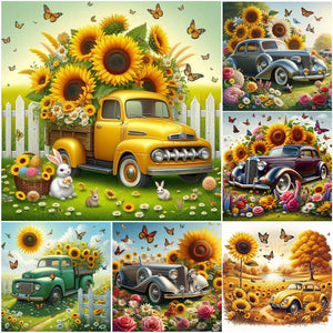 Sunflower Garden Car-Full Round Diamond Painting-30x30cm