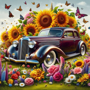 Sunflower Garden Car-Full Round Diamond Painting-30x30cm