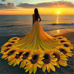 Sunflower Skirt Girl-Full Round Diamond Painting-40x40cm