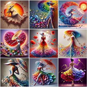Colorful Art Girl-Full Round Diamond Painting-40x40cm