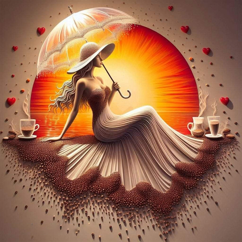 Colorful Art Girl-Full Round Diamond Painting-40x40cm