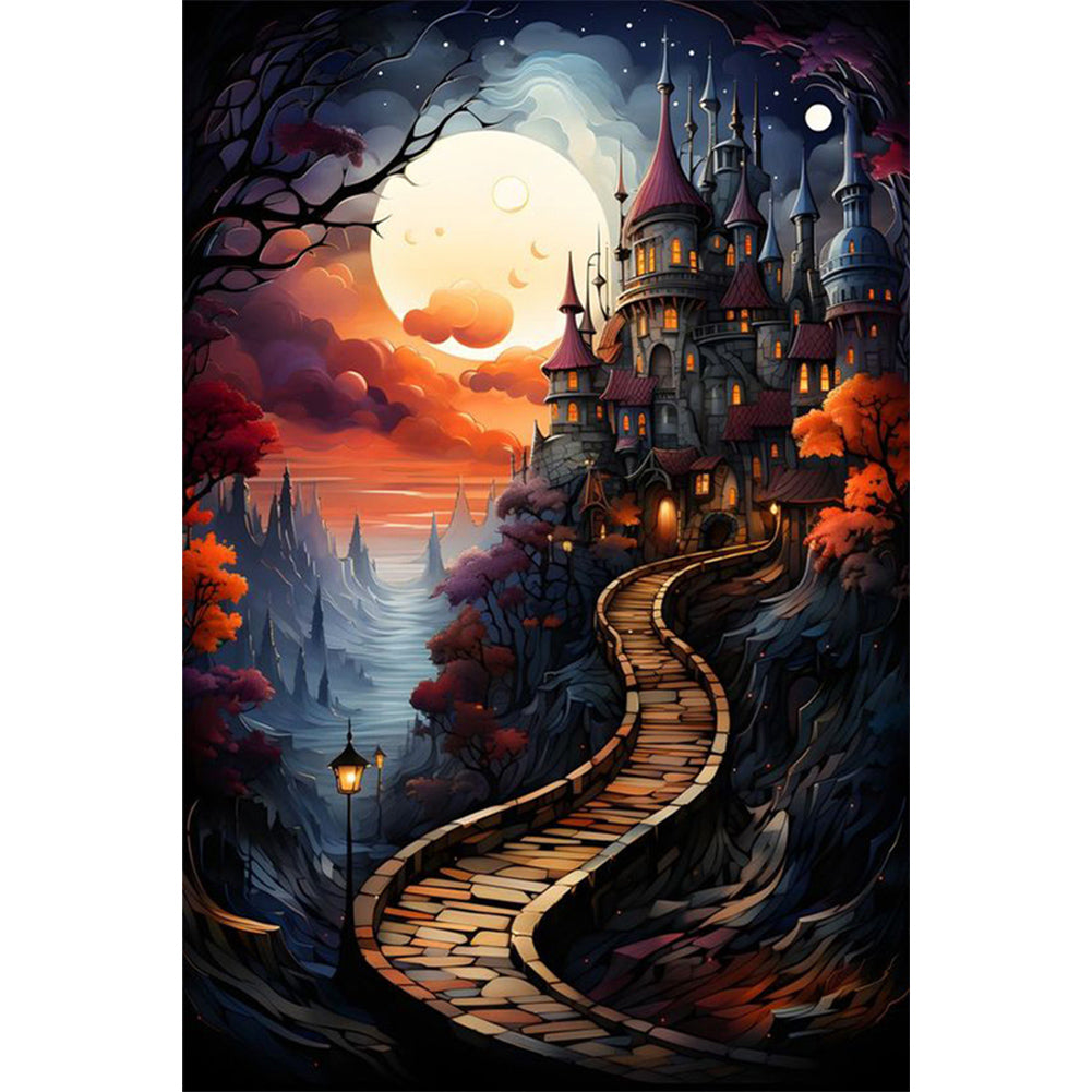 Night Castle-Full Round Diamond Painting-40x60cm-Large Size