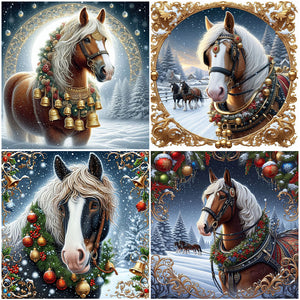 Christmas Horse-Full Round Diamond Painting-40x40cm