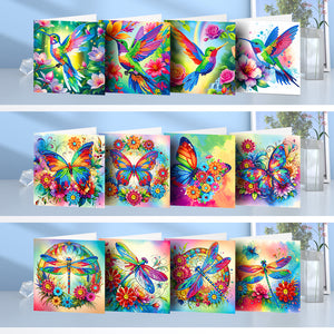 12Pcs/Set Hummingbird Butterfly Dragonfly-Diamond Greeting Cards