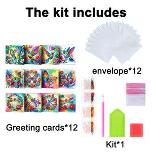 12Pcs/Set Hummingbird Butterfly Dragonfly-Diamond Greeting Cards