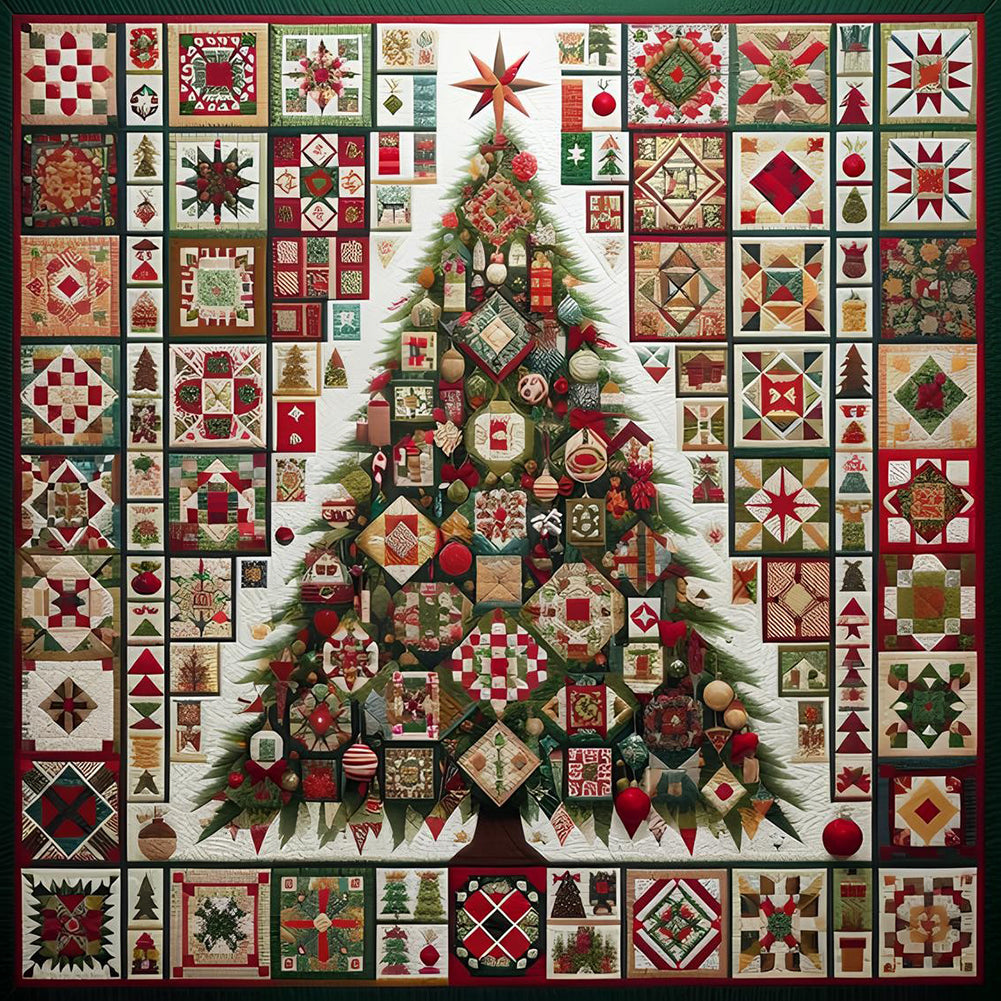 Red Star Cloth Christmas Tree-Full Round Diamond Painting-50x50cm