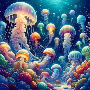 Underwater Jellyfish-Full Round Diamond Painting-40x40cm