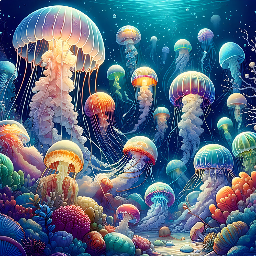 Underwater Jellyfish-Full Round Diamond Painting-40x40cm