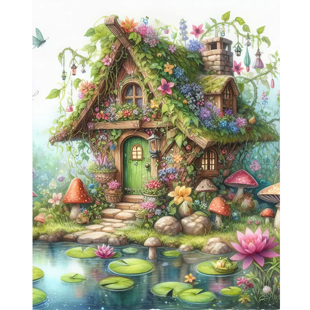 Green Butterfly House-Full Round Diamond Painting-40x50cm-1510959