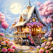 Load image into Gallery viewer, Snowmelt Mountain White Horse House Flower Bush-Full Round Diamond Painting-30x30cm
