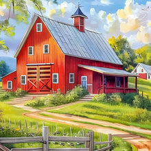 Load image into Gallery viewer, Snowmelt Mountain White Horse House Flower Bush-Full Round Diamond Painting-30x30cm
