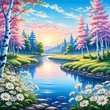 Load image into Gallery viewer, Snowmelt Mountain White Horse House Flower Bush-Full Round Diamond Painting-30x30cm
