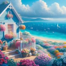 Load image into Gallery viewer, Snowmelt Mountain White Horse House Flower Bush-Full Round Diamond Painting-30x30cm
