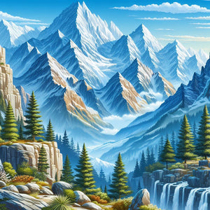 Snowmelt Mountain White Horse House Flower Bush-Full Round Diamond Painting-30x30cm