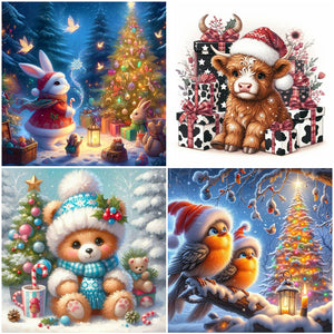 Christmas With Forest Animals-Full Round Diamond Painting-30x30cm