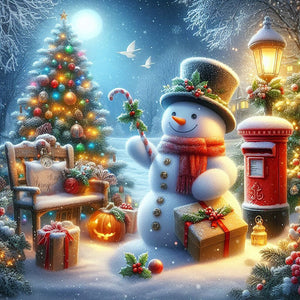 Christmas Snowman And Mailbox-Full Round Diamond Painting-40x40cm