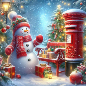 Christmas Snowman And Mailbox-Full Round Diamond Painting-40x40cm