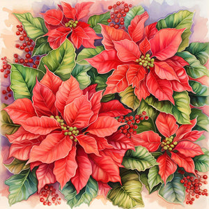 Poinsettia-Full Round Diamond Painting-30x30cm