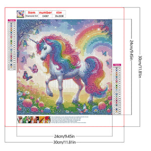 Rainbow White Horse-Full Round Diamond Painting-30x30cm-1519955