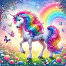 Load image into Gallery viewer, Rainbow White Horse-Full Round Diamond Painting-30x30cm-1519955
