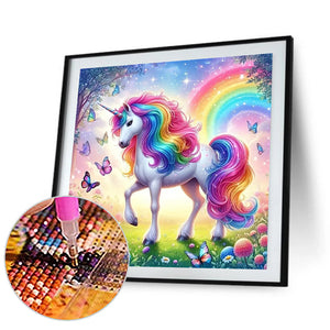 Rainbow White Horse-Full Round Diamond Painting-30x30cm-1519955