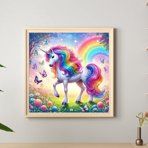 Rainbow White Horse-Full Round Diamond Painting-30x30cm-1519955