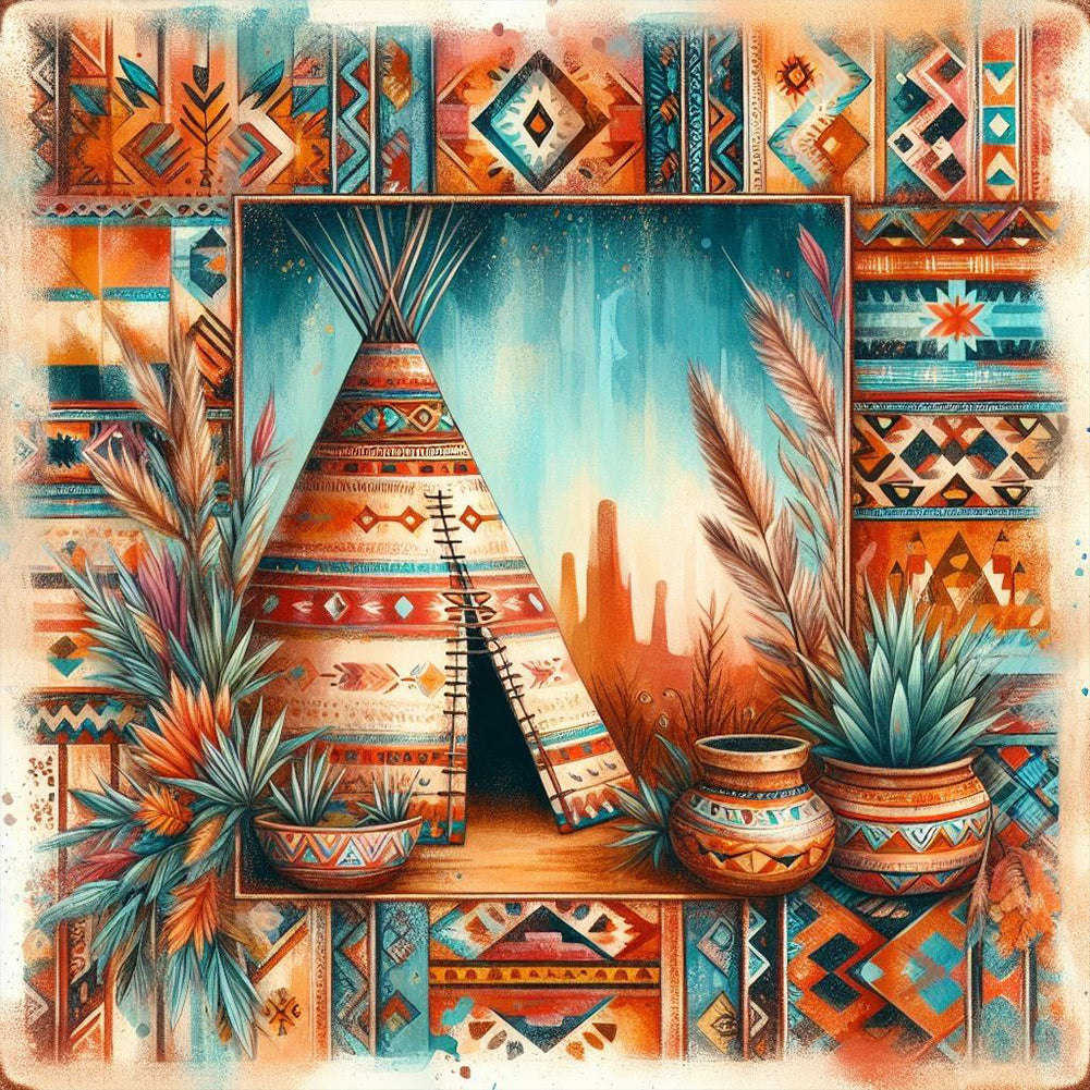 Sand Indian Tent-Full Round Diamond Painting-30x30cm
