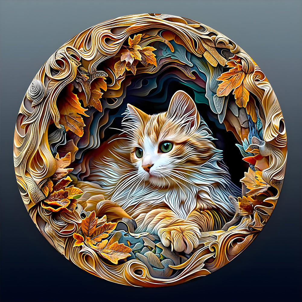 Paper Sculpture Cat-Full Round Diamond Painting-30x30cm