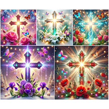 Load image into Gallery viewer, Cross And Tulips-Full Round Diamond Painting-40x40cm
