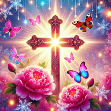 Load image into Gallery viewer, Cross And Tulips-Full Round Diamond Painting-40x40cm
